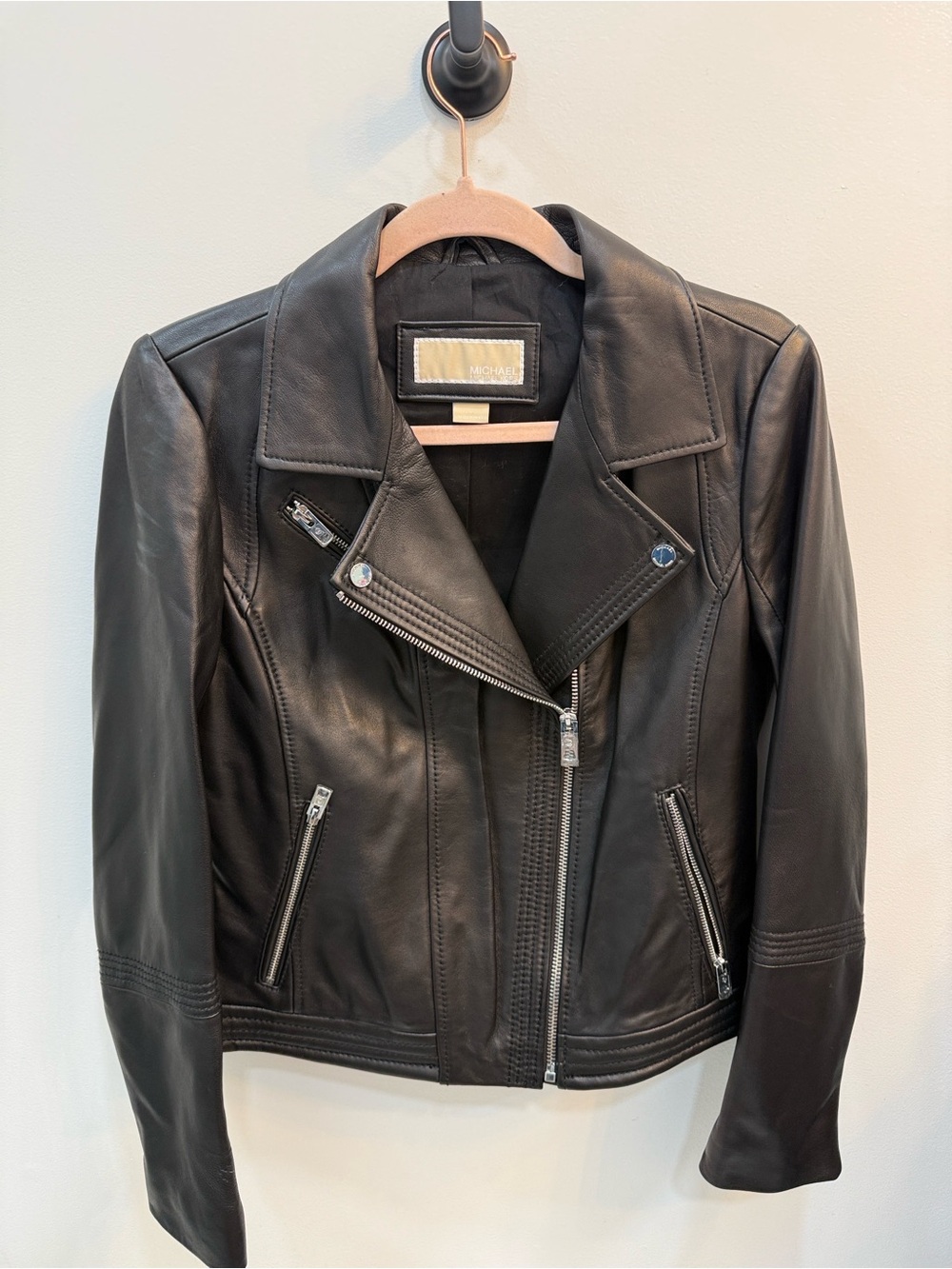 Michael Kors Black Leather Asymmetrical Moto Jacket Size M